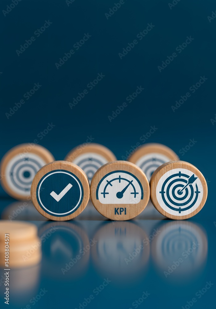 sales, marketing, KPI, business performance indicators, Data management system icon on wooden block to make report with KPI, metrics connected to database. finance, operations,