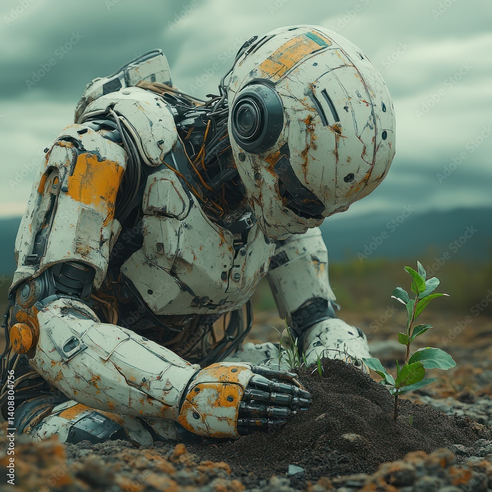 Fallen robot desolate landscape Fallen robot desolate landscape