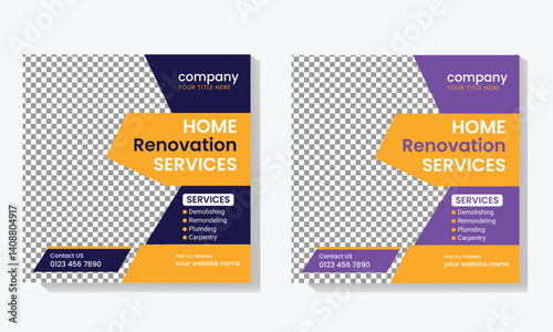  home repair services social media template. editable construction renovation handyman plumbing service Instagram post template 