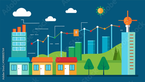 A series of simulations providing detailed forecasts of a buildings energy usage over a span of several years aiding in longterm sustainability planning.. Vector illustration