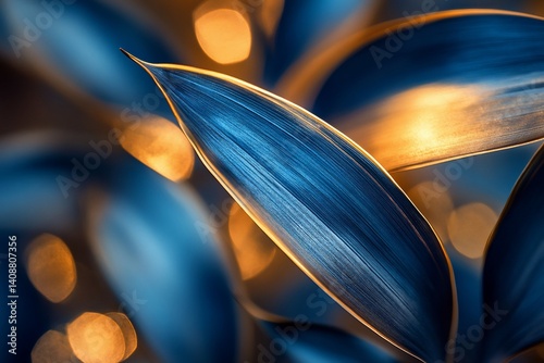 Close-up of Dark Blue Leaves with Golden Highlights