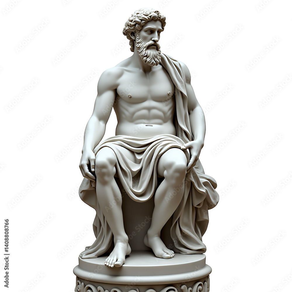 Greek God Statue Seated Pose - Transparent Background, Sculpture Art Greek God Statue Seated Pose - Transparent Background, Sculpture Art