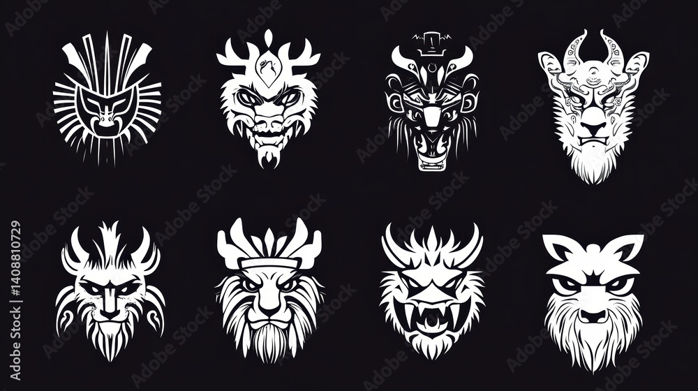 Fototapeta premium Artistic Collection of Mythical Animal Head Illustrations