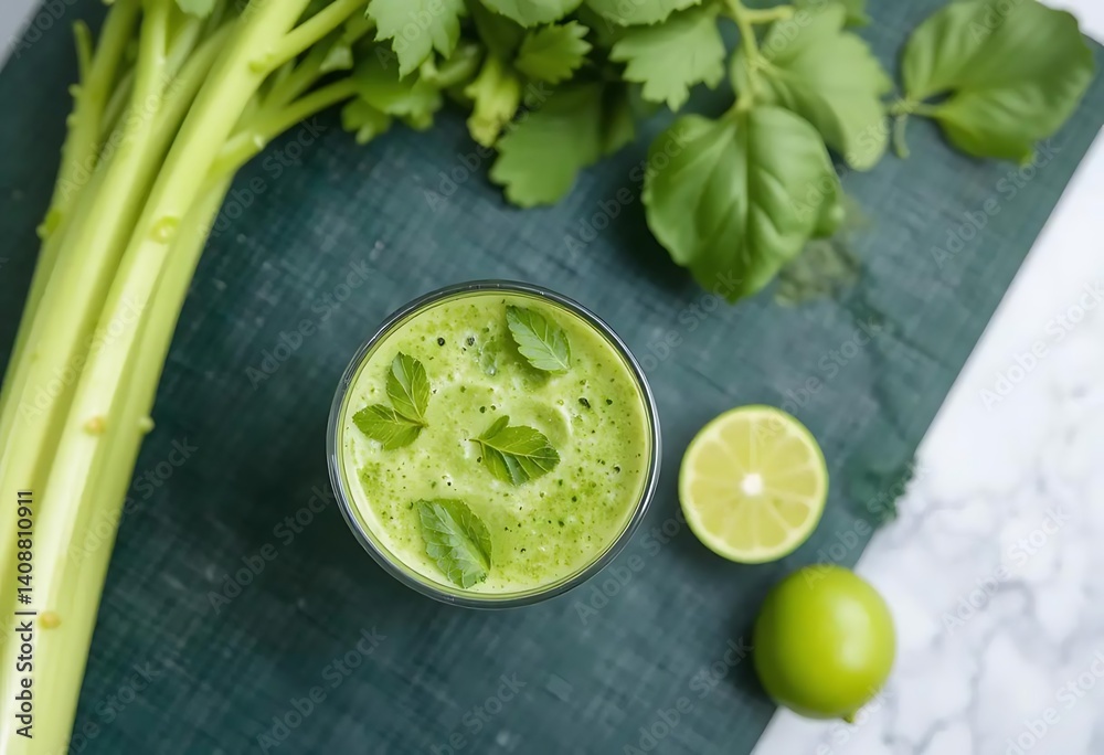Obraz premium Refreshing Celery & Mint Green Smoothie: A Vibrant, Healthy Drink