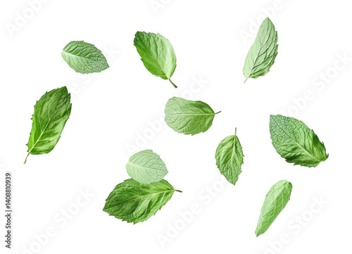 PNG Mint leaf group leaves herbal herbs.