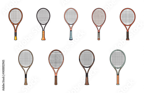 Tennis Racket Vector Clipart Bundle, Badminton Racket illustration Set