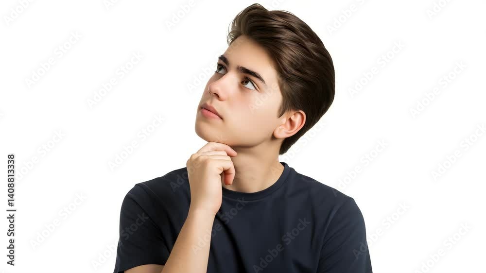 Thoughtful Young Man Contemplating on White Background Thoughtful Young Man Contemplating on White Background
