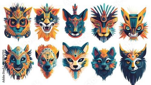 Wallpaper Mural Colorful Animal Masks Collection with Unique Artistic Designs Torontodigital.ca