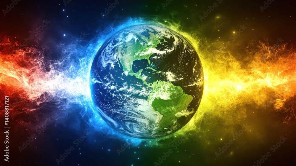 Obraz premium Earth Surrounded By A Swirling Array Of Colorful Celestial Energy
