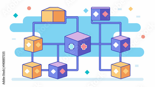 A virtual puzzle board with each block representing a piece of data arranged in a way that only the correct sequence allows for successful validation and addition to the. Vector illustration