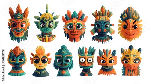 Wallpaper Mural Colorful Tribal Masks Collection with Unique Designs and Patterns Torontodigital.ca