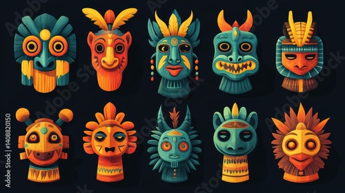 Wallpaper Mural Colorful Tribal Masks Collection for Artistic Inspiration Torontodigital.ca