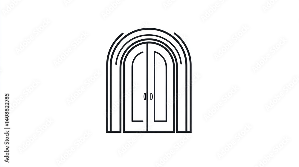 Arched double doors, entryway, building, simple line drawing, architectural design Arched double doors, entryway, building, simple line drawing, architectural design