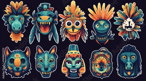 Wallpaper Mural Colorful Animal Masks with Vibrant Designs for Creative Projects Torontodigital.ca