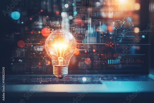 Glowing Lightbulb, Data, Innovation, Technology