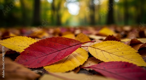 Autumn fallen leaves on ground colorful seasonal background   