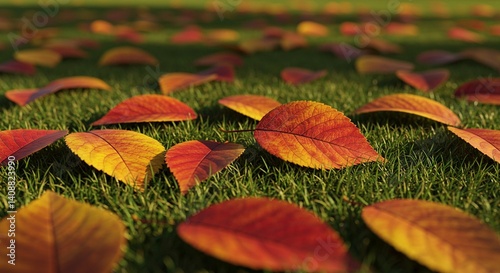 Autumn fallen leaves on ground colorful seasonal background   