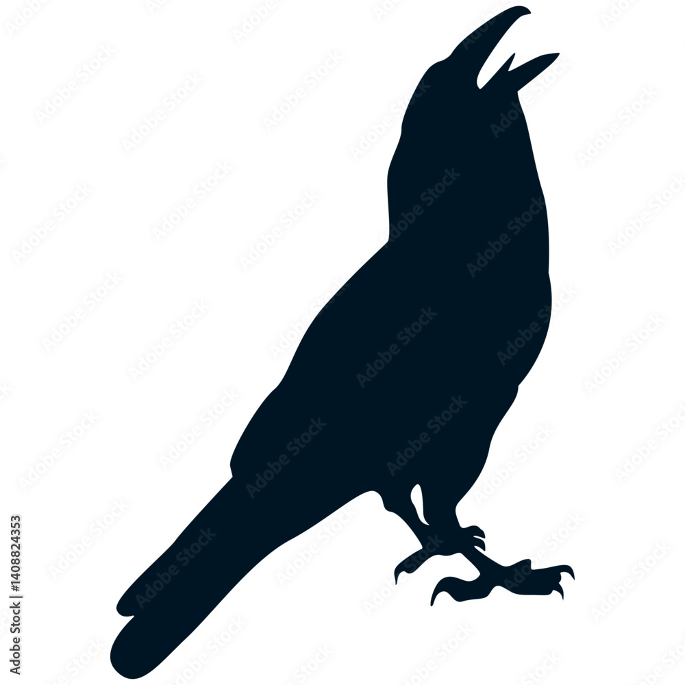 Fototapeta premium Silhouette of Halloween Crow. Flat Vector Illustration
