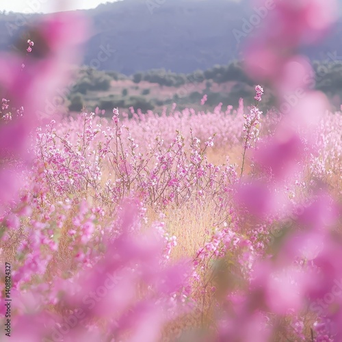 Beautiful Blooming Pink Flowers in a Scenic Natural Landscape