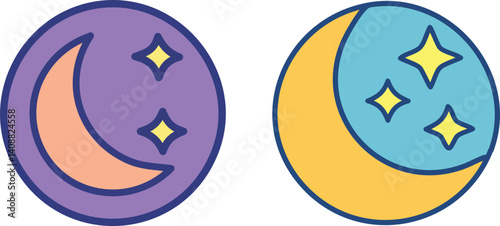 icon set of moon with stars