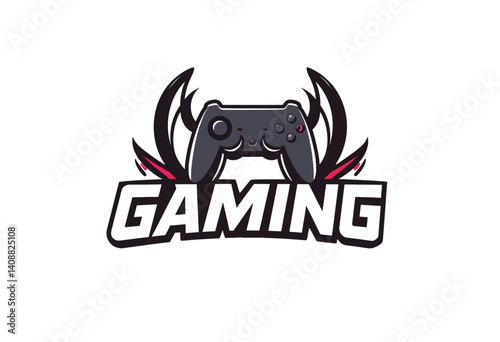Stylish Gaming Controller Logo Design. A bold modern logo design featuring a video game controller situated within stylized antlers