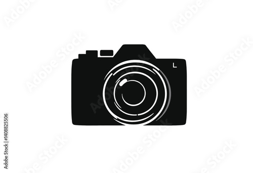 Simple Black and White Camera Icon. A bold minimalist silhouette of a camera