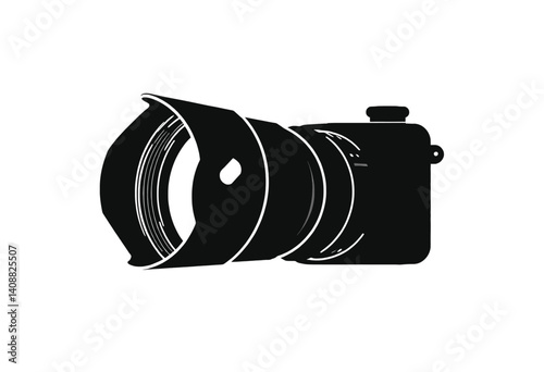 Simple Silhouette of a Modern Camera. A clean minimalist silhouette of a modern camera with a lens