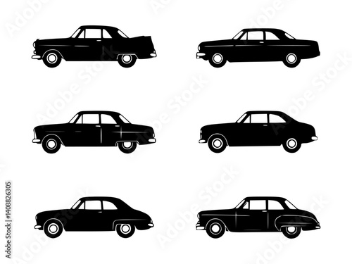 classic car silhouette set, isolated background