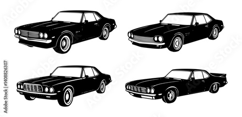 classic car silhouette set, isolated background