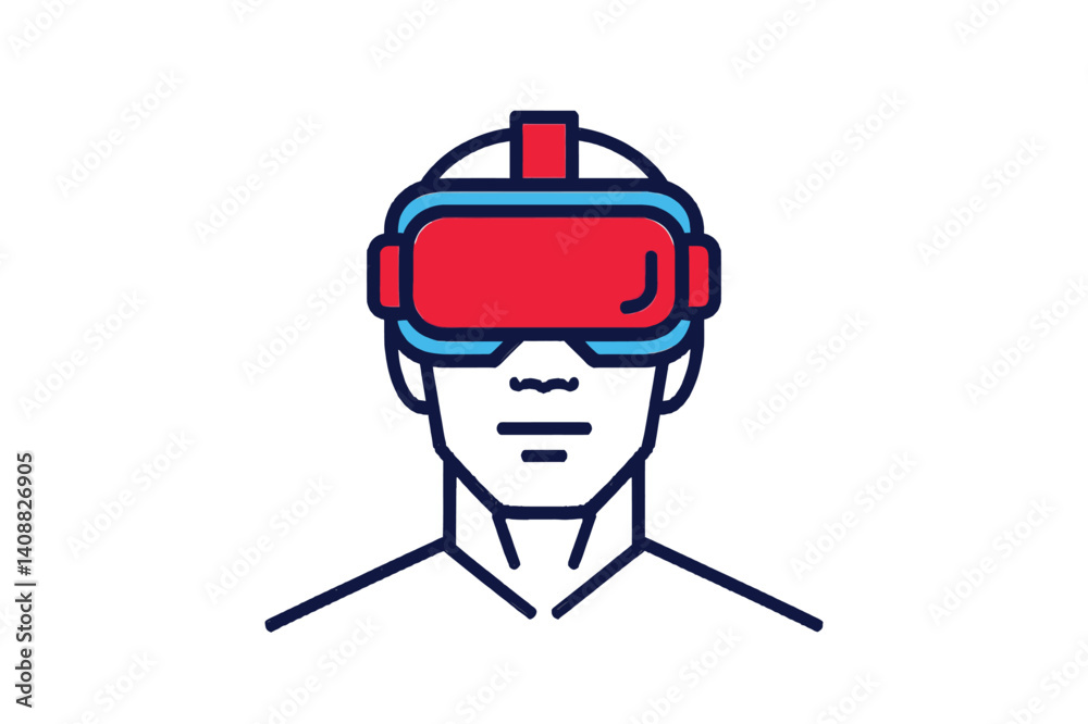Fototapeta premium Person Wearing VR Headset Immersive Experience. A stylized line-art illustration of a person wearing a VR headset