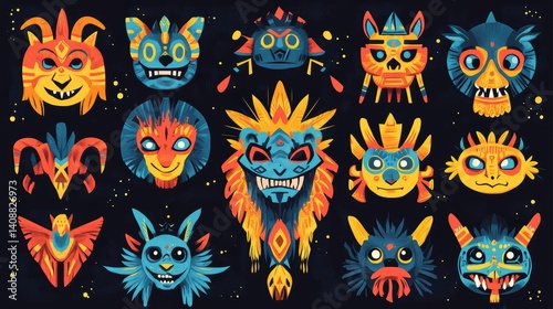 Wallpaper Mural Vibrant and Colorful Animal Masks in Artistic Design Display Torontodigital.ca