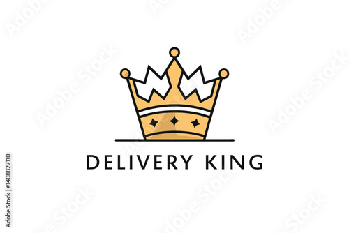 Stylish logo for a delivery service: Delivery King. A simple elegant logo featuring a golden crown with a clean outline style