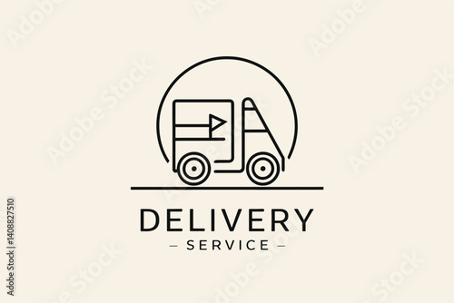 Modern Line Art Delivery Service Logo. Simple minimalist logo depicting a delivery truck in a clean line art style
