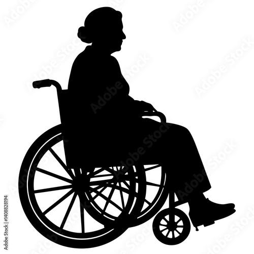 A silhouette of an elderly woman patient sitting in a wheelchair