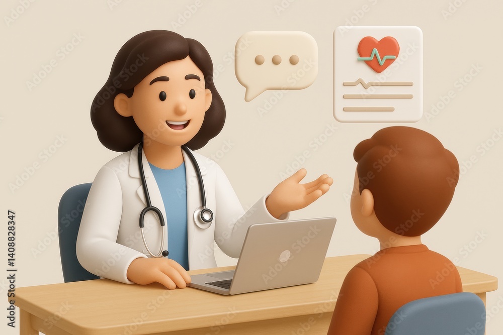 Doctor's Consultation: In a bright medical setting, a friendly doctor consults a patient. The atmosphere is calm, promoting patient well-being and demonstrating the essence of healthcare services. Doctor's Consultation: In a bright medical setting, a friendly doctor consults a patient. The atmosphere is calm, promoting patient well-being and demonstrating the essence of healthcare services.