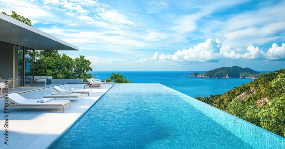 Fototapeta premium Luxury Infinity Pool Villa with Ocean View