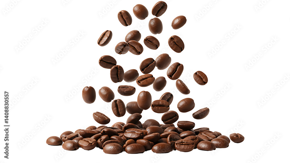 Obraz premium Falling coffee beans isolated transparent background