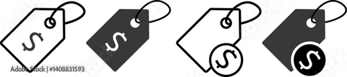 price tag icon set. Tag with price or dollar icons. Sale price tag. Price discount tag icons. Promotion price tag icon collection