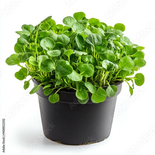 Vibrant Watercress Microgreens in a Black Pot: A Fresh and Healthy Culinary Herb