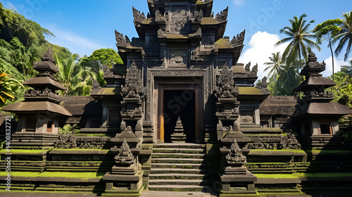 Ubud in the Island of Bali is a very historical and religious cultural city with statues of Hindu Gods and ornate decorated buildings and doors. Balinese revere their gods in Bali Indonesia