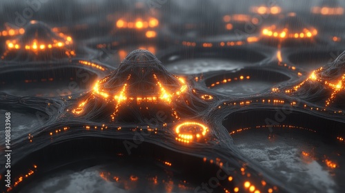 Obraz na płótnie Artificial neural network structure with interconnected glowing nodes and lines w salonie