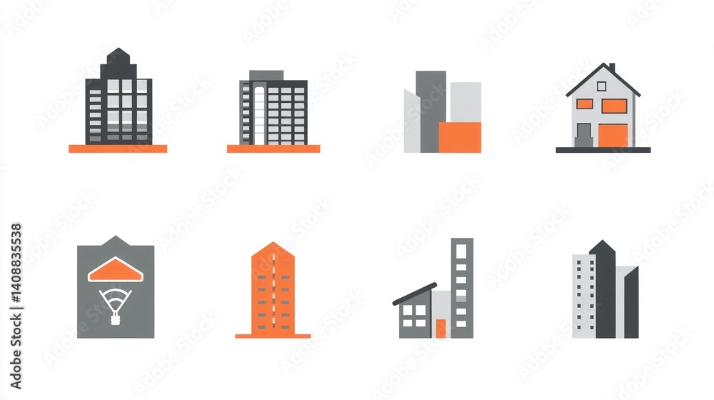 Fototapeta premium Urban development icons buildings, houses, construction, city planning, website design
