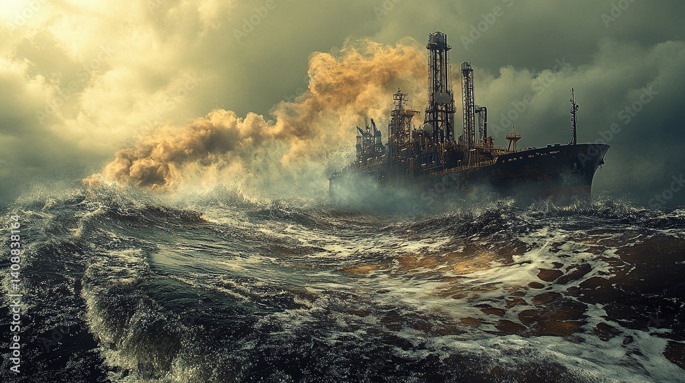 Fototapeta premium Illustration of oil spill in the ocean