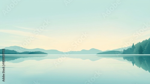 Serene lake landscape mirroring a tranquil morning.