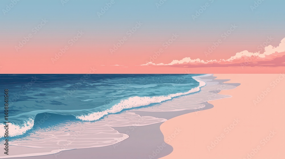 Obraz premium Peaceful beach scene at sunset.