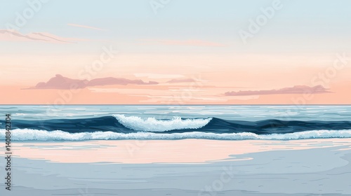 Wallpaper Mural Pastel beach sunrise with gentle waves. Torontodigital.ca