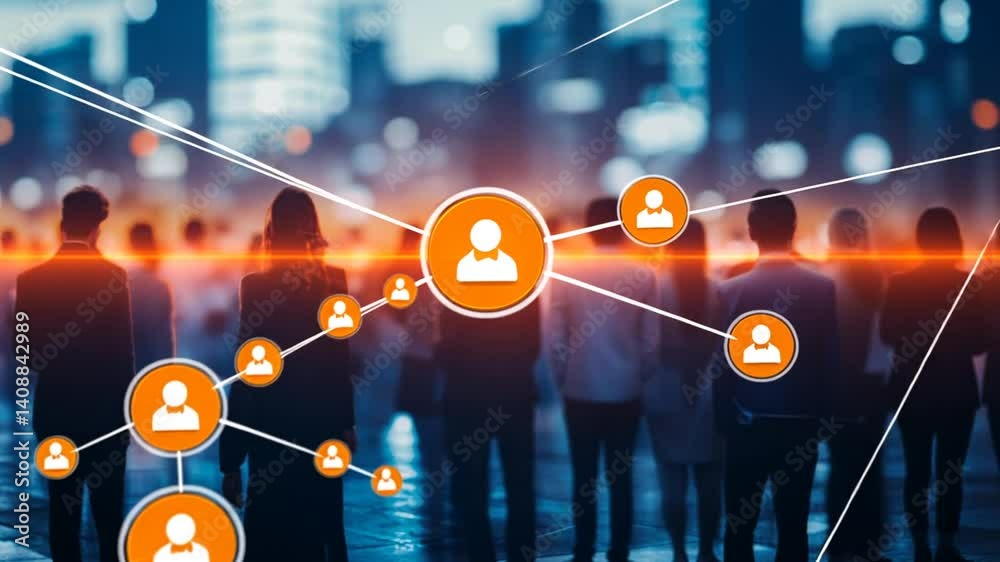 Global networking and social media connection with city scape, business network