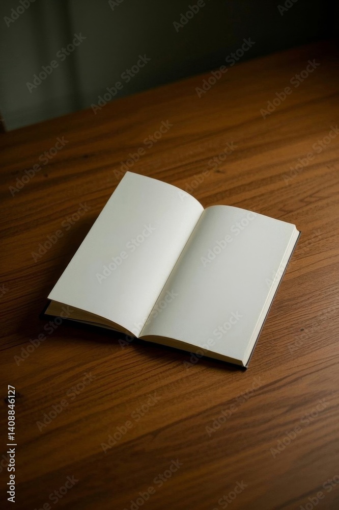 Fototapeta premium there is a open book on a wooden table with a white cover