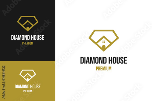 Diamond house for real estate property logo design template vector illustration