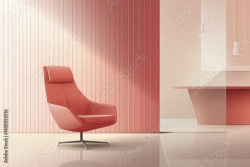 Modern Red Armchair in a Minimalist Interior with Soft Lighting